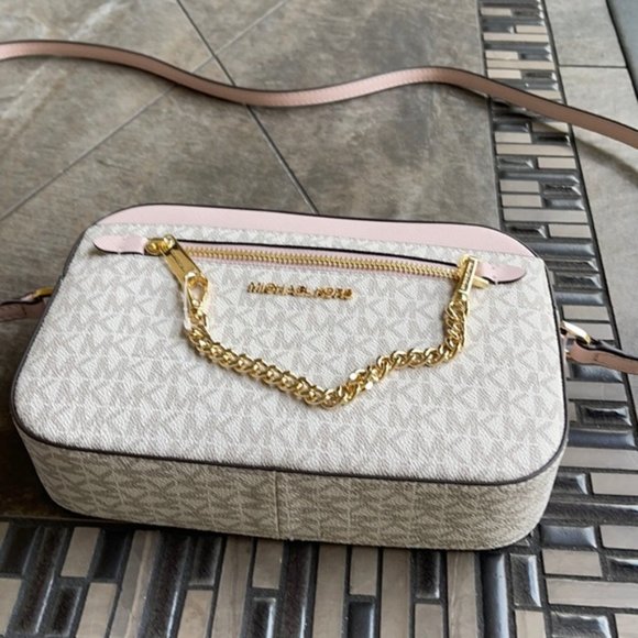 Michael Kors Jet Set Item Large East West Zip Chain Crossbody Powder Blush Multi - Picture 2 of 16